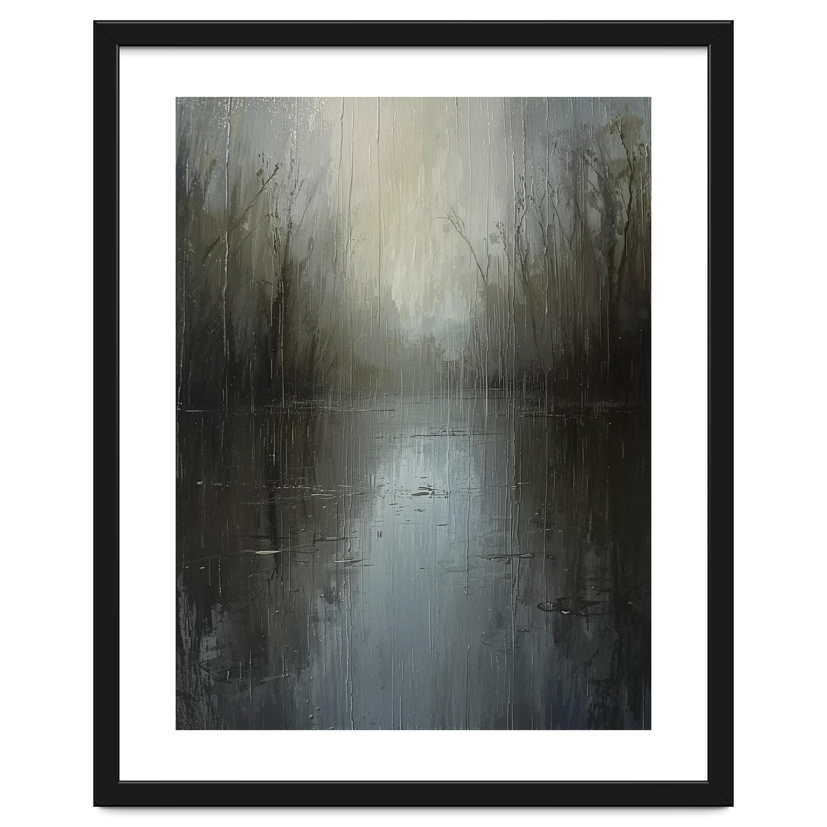 Ethereal Rainy Lake Forest Oil Painting