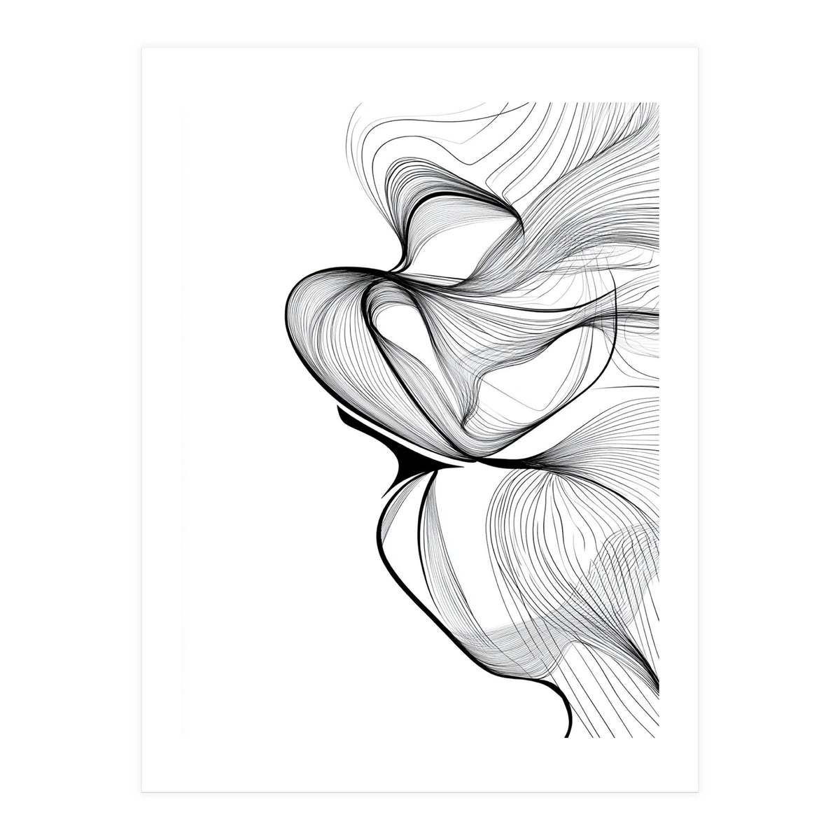 Abstract Black And White Swirls And Lines Flowing Art (Print Only)