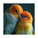 Lovebirds Couple Nuzzling With Orange And Yellow Feathers (Print Only) thumbnail
