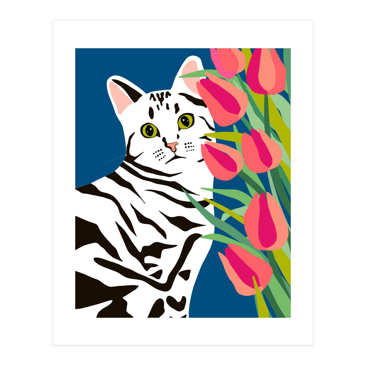 The Poser, Cat Cute Pet Animals Illustration, Pop Of Color Eclectic Pets Bohemian Contemporary Still Life (Print Only)