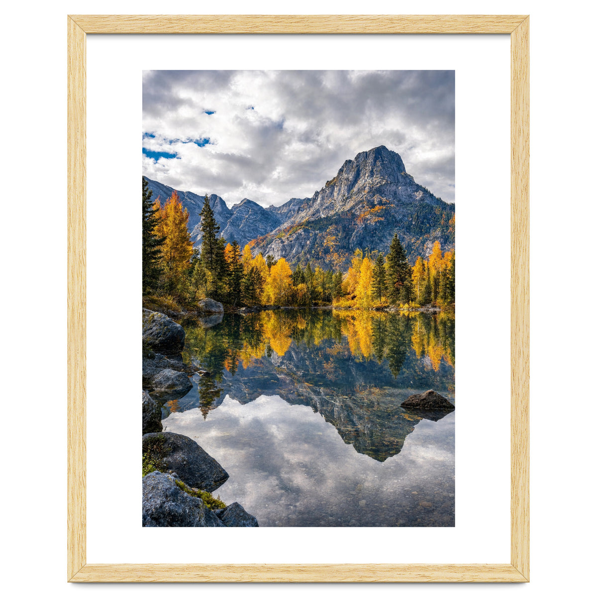 Golden Autumn Reflection: Majestic Mountain Wilderness Landscape