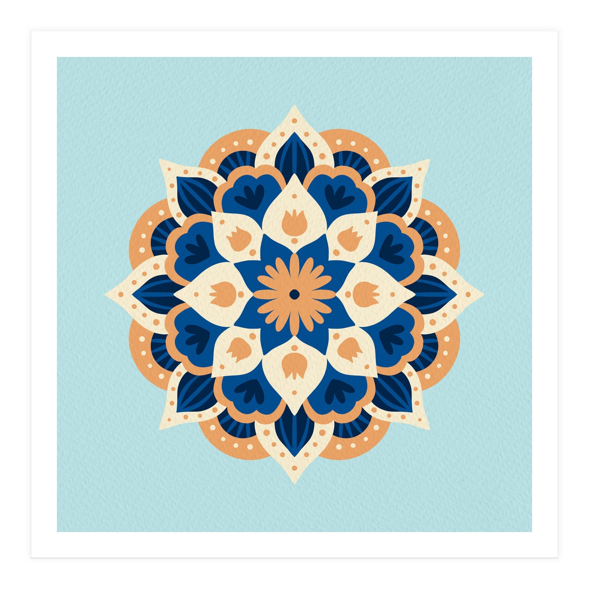 Mandala flower - orange and blue (Print Only)