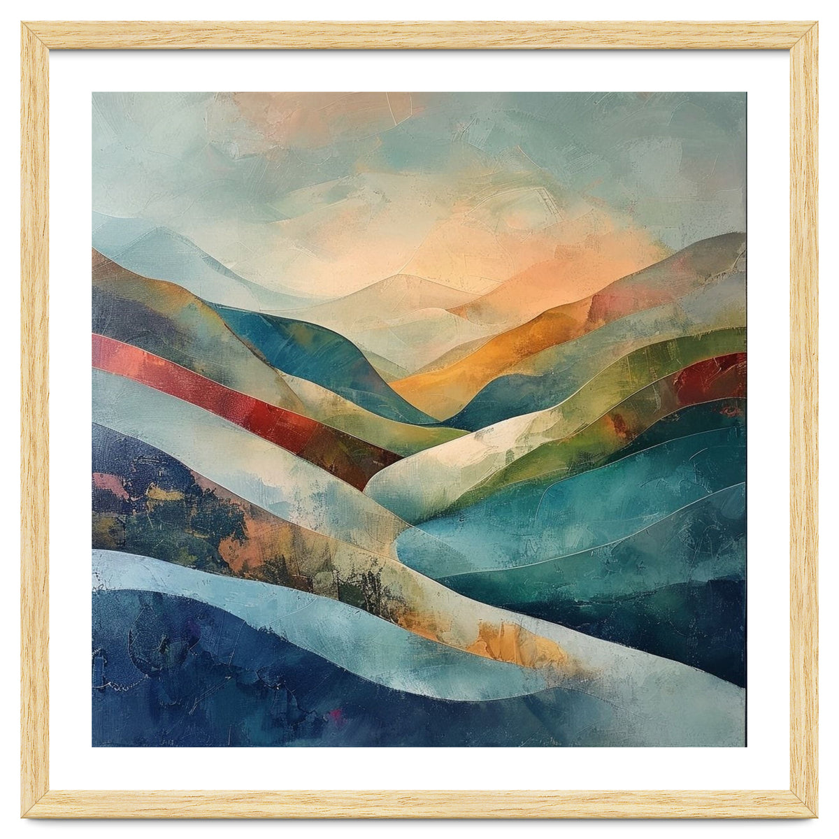 Abstract Mountain Landscape Painting with Textured Rolling Hills