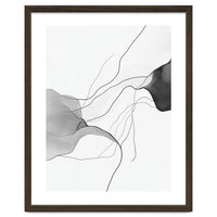 Abstract Black And White Flowing Lines And Shapes On White Background