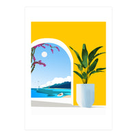 A Peek Ahead, Travel Ocean Beach Sea Tropical, Architecture Arch Boat Summer, Bougainvillea Eclectic Bohemian (Print Only)