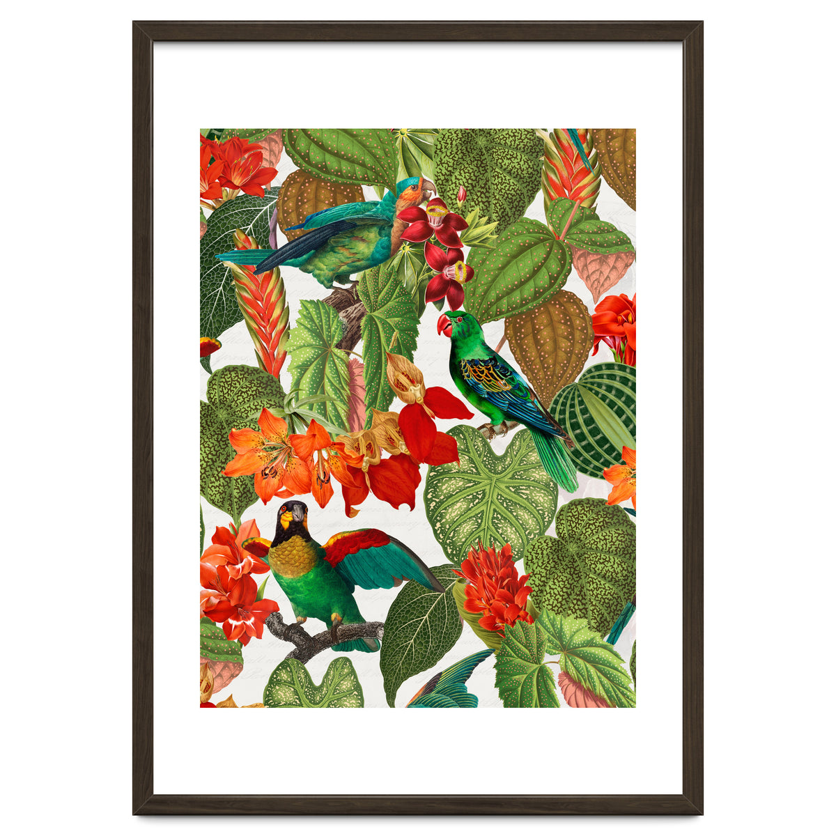 Tropical Parrots In Flower Jungle