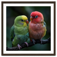 Two Lovebirds Sitting Together On A Branch