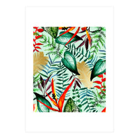Paradise, Tropical Jungle Botanical Bohemian Illustration, Palm Bird of Paradise Gold Painting (Print Only)