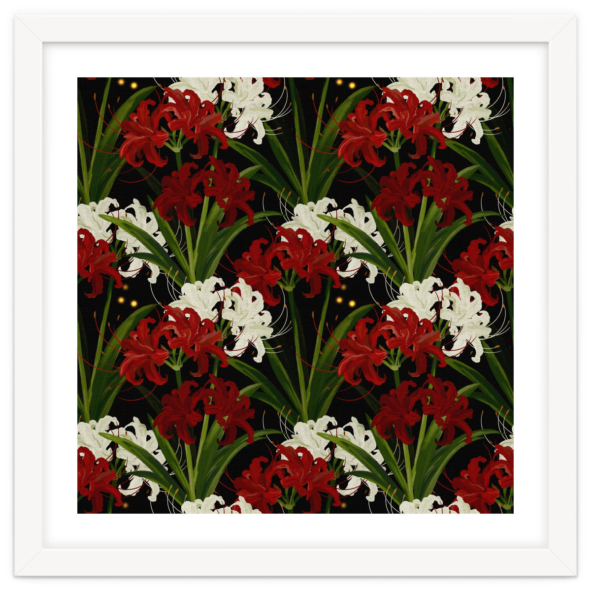 Red and White Spider Lily Flower Print Elegant Botanical Japanese Inspired Floral Artwork