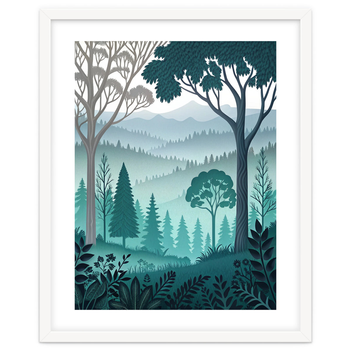 Vibrant Silhouettes in the Misty Teal Highlands