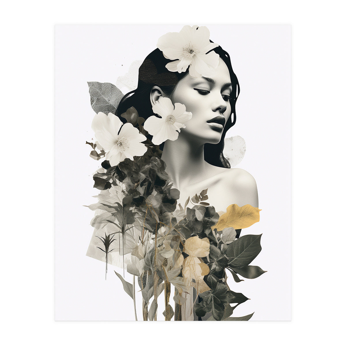 Collage Of A Woman And Flowers   (Print Only)