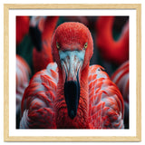 Close Up Flamingo Head With Bright Red Feathers thumbnail
