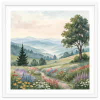 Serene Mountain Meadow Watercolor Landscape