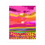 Two Suns, Pink Nature Painting Sky, Maximalist Landscape Pop Of Color Eclectic, Sunrise Sunset Meadow Boho Modern Contemporary (Print Only) thumbnail