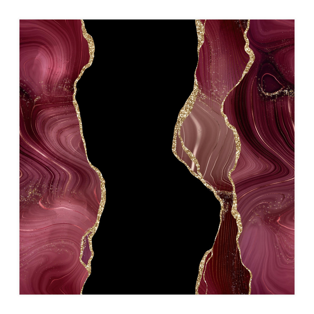 Burgundy & Gold Glitter Agate Texture 02  (Print Only)