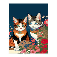 The Perfect Companion, Cute Cats Japanese Pets, Whimsical Animals Cat Vintage Love Friends Together (Print Only)