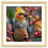 Cockatiel Bird Sitting On A Branch With Berries thumbnail