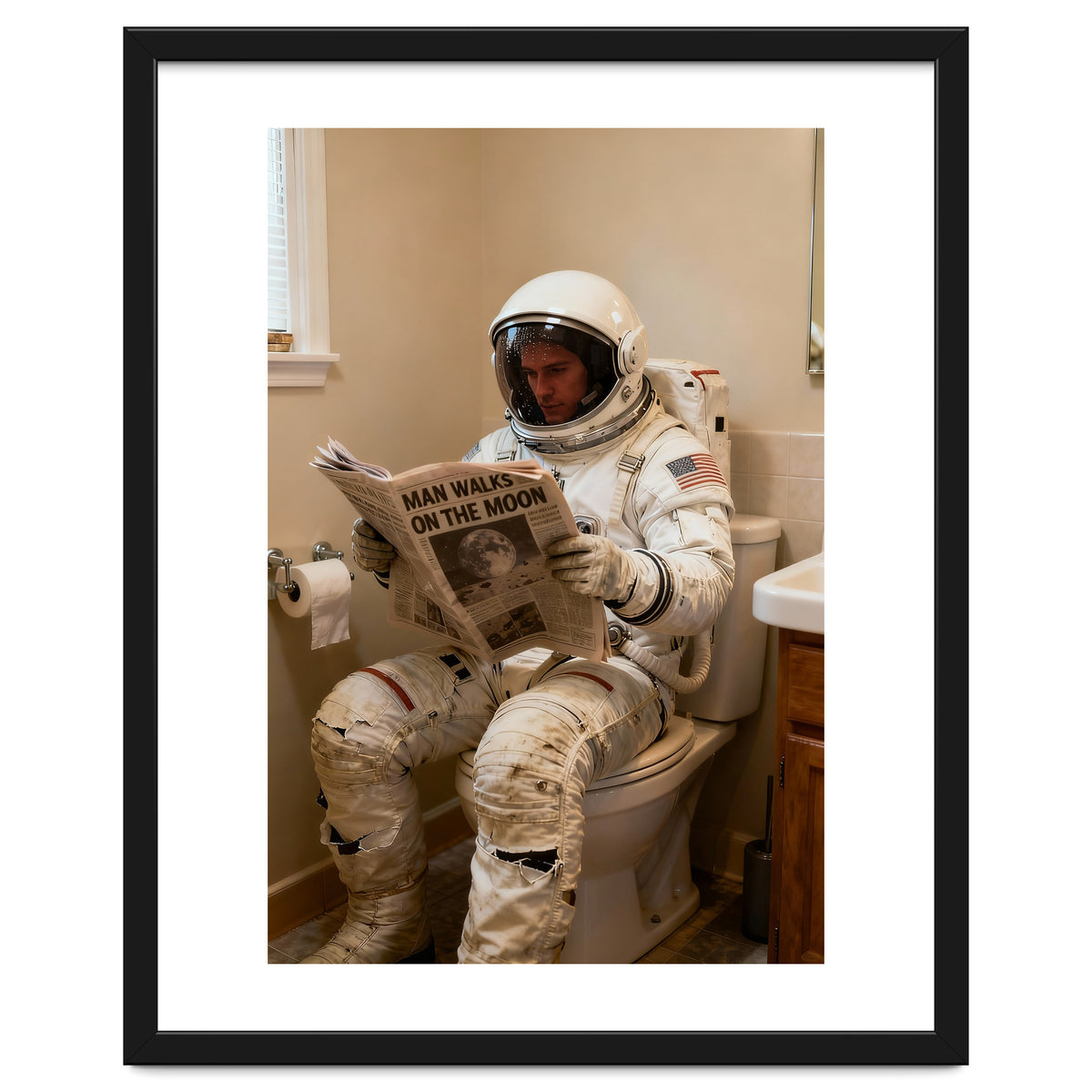 Retro AstronautReading Newspaper, Toilet Humor, Astronaut on Toilet