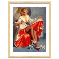 Pinup Girl Playing With Two Little Cats