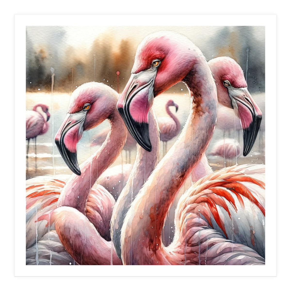 Watercolor Flamingos (Print Only)
