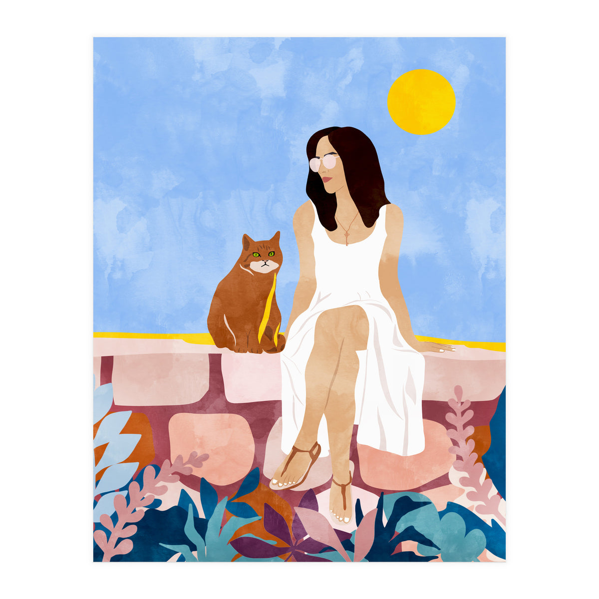 Butterscotch, Cats Pets Cat Mom Watercolor Painting, Pet Parent Animals Quirky Bohemian (Print Only)