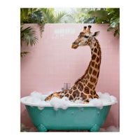 Giraffe in Bathtub, Whimsical Bathroom Art (Print Only)