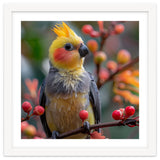 Cockatiel Bird Sitting On A Branch With Berries thumbnail