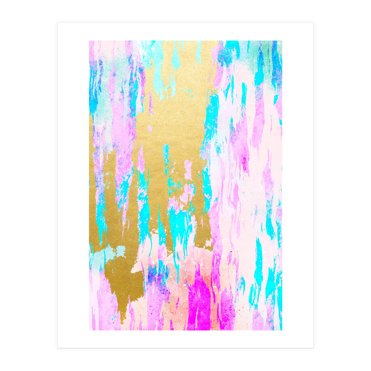 Meraki, Abstract Gold Painting, Colorful Graphic Design, Golden Pink Blue Eclectic Luxe Illustration (Print Only)