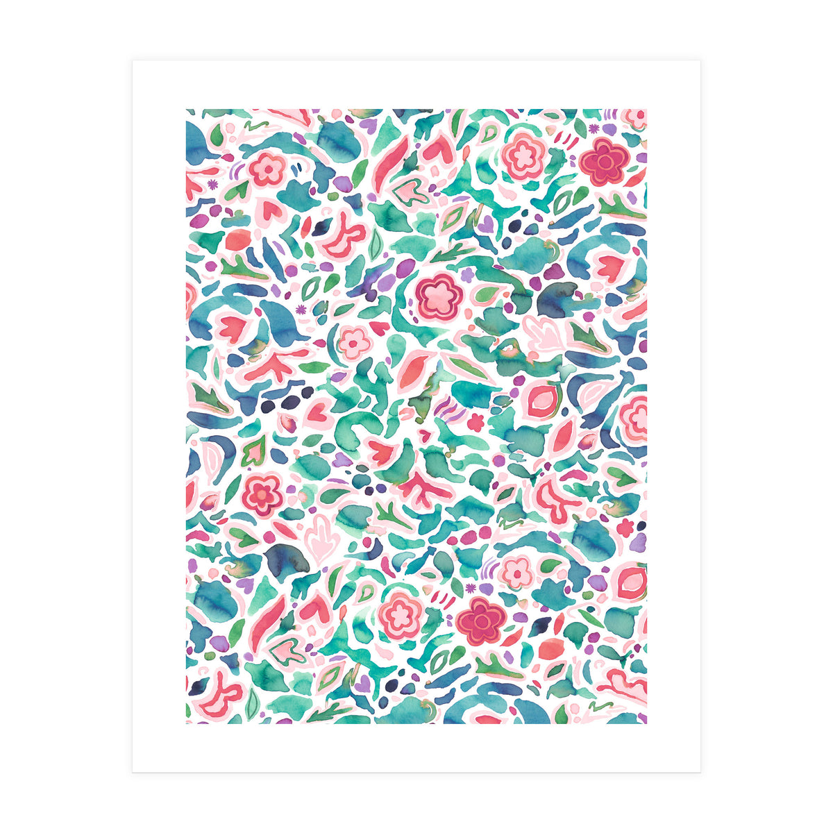 Primitive Flowers Green Coral (Print Only)