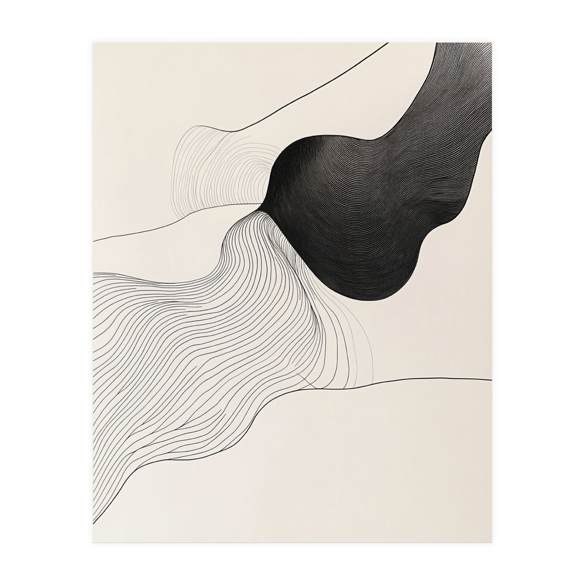 Abstract Black And White Organic Flowing Lines Art (Print Only)