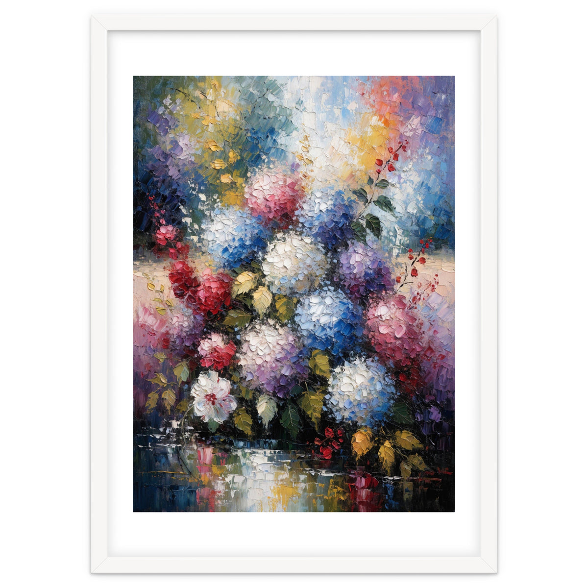 Vibrant Summer Hydrangea Bouquet Heavy Impasto Oil Painting