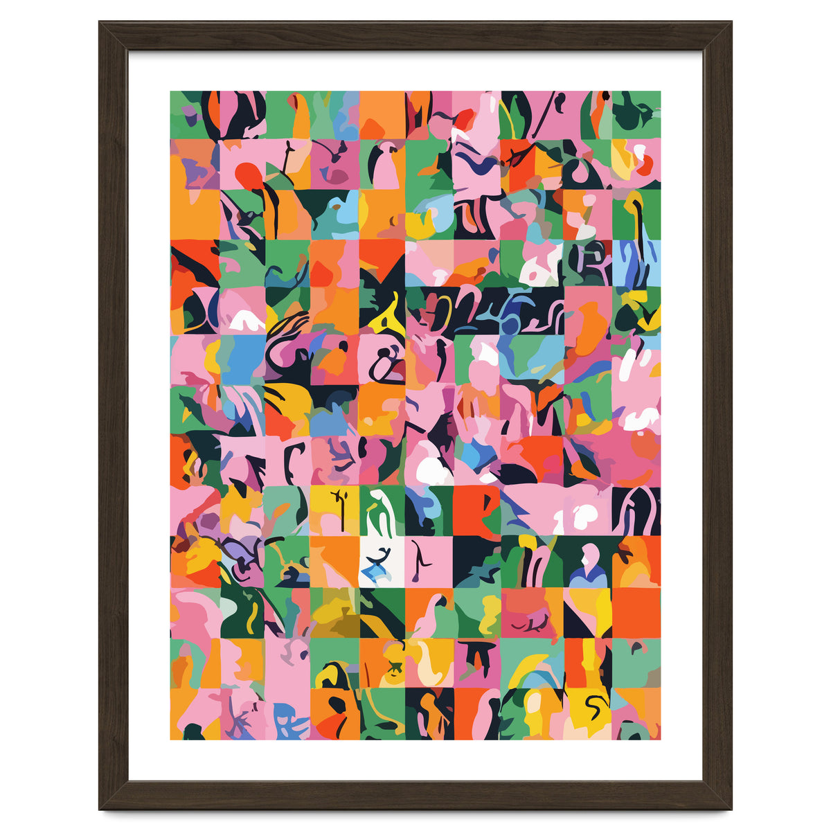 Life On A Checkboard, Abstract Maximalism Eclectic Painting, Bohemian Pop Of Color Illustration