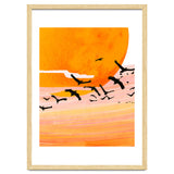 Time Flies, Birds Wildlife Fly Freedom Nature, Sun Sunset Sunrise Positivity Hope Painting, Growth Migrate Gift Animals Blush Sky Bohemian thumbnail
