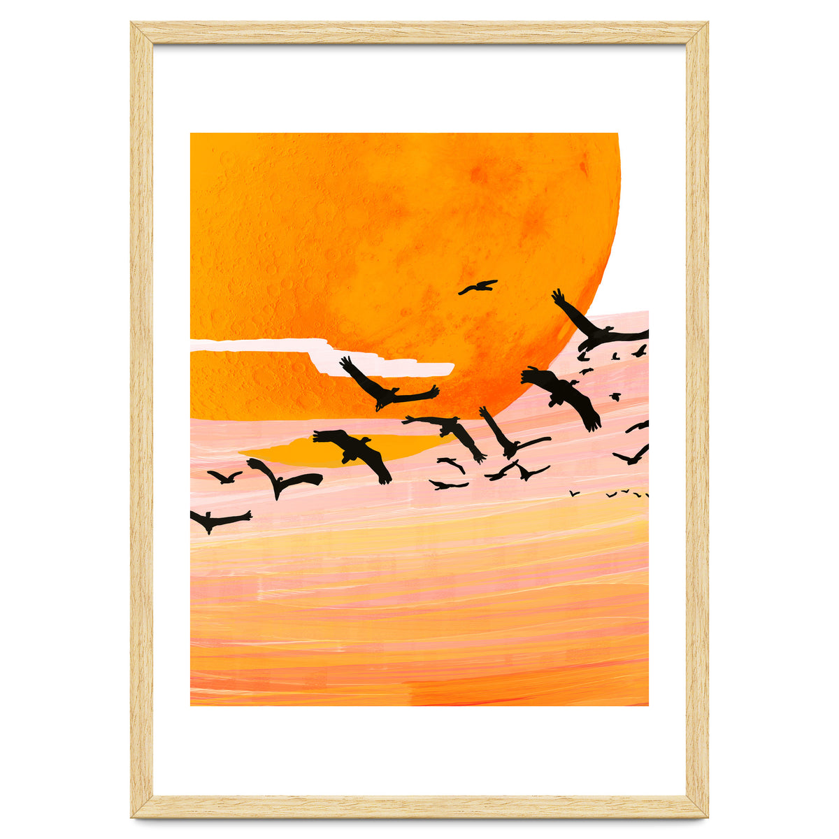 Time Flies, Birds Wildlife Fly Freedom Nature, Sun Sunset Sunrise Positivity Hope Painting, Growth Migrate Gift Animals Blush Sky Bohemian