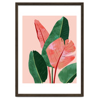 Blush Tropical, Banana Leaves Watercolor Botanical Jungle Painting, Forest Plants Leaves Pink Chic Bohemian