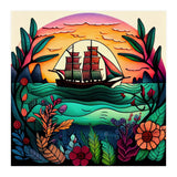 Folk Sunset Sailing Ship (Print Only) thumbnail