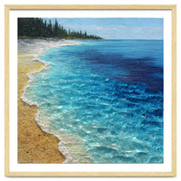 Sun-Drenched Coastal Shoreline with Textured Impasto Waves