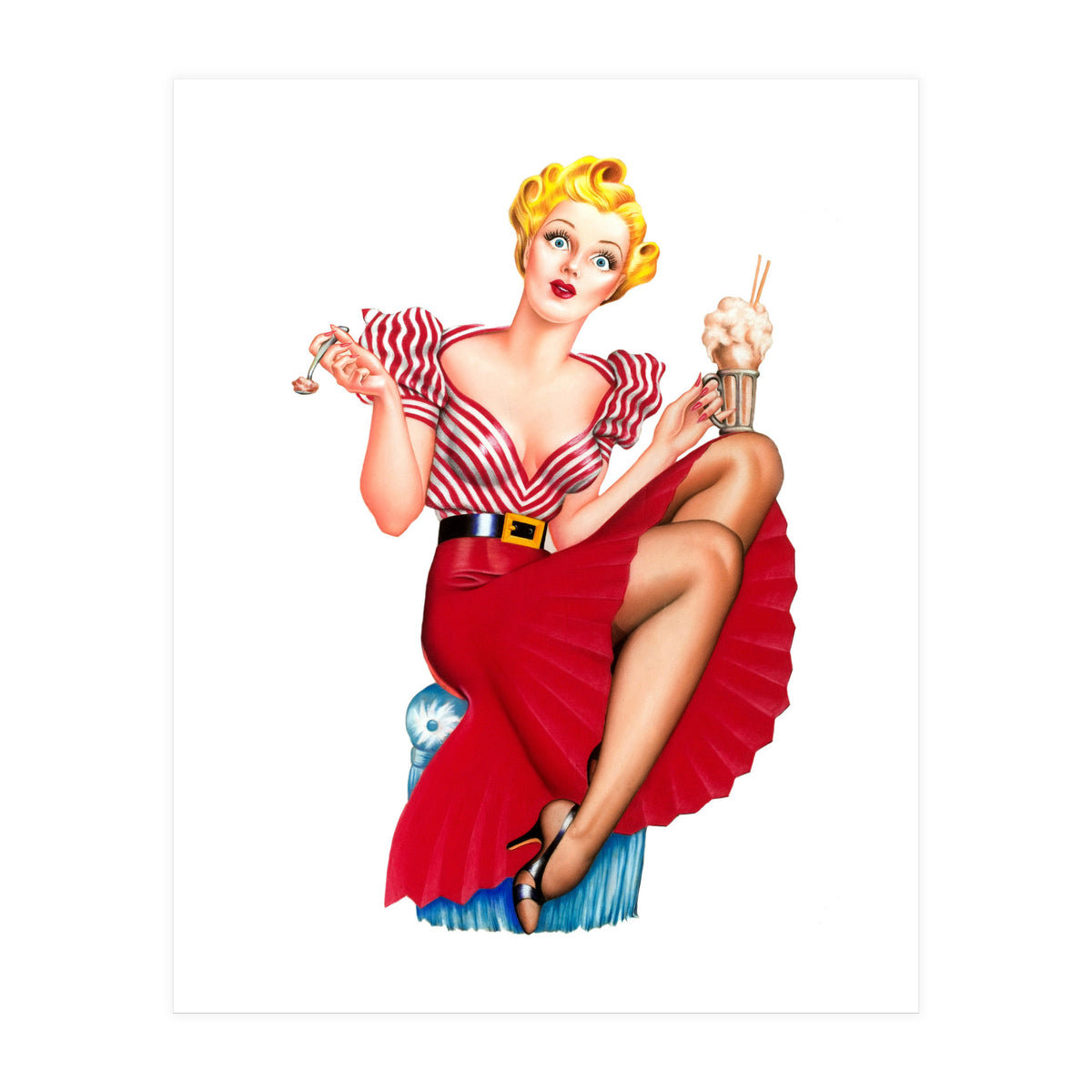 Pinup Blonde Posing With Ice Cream (Print Only)