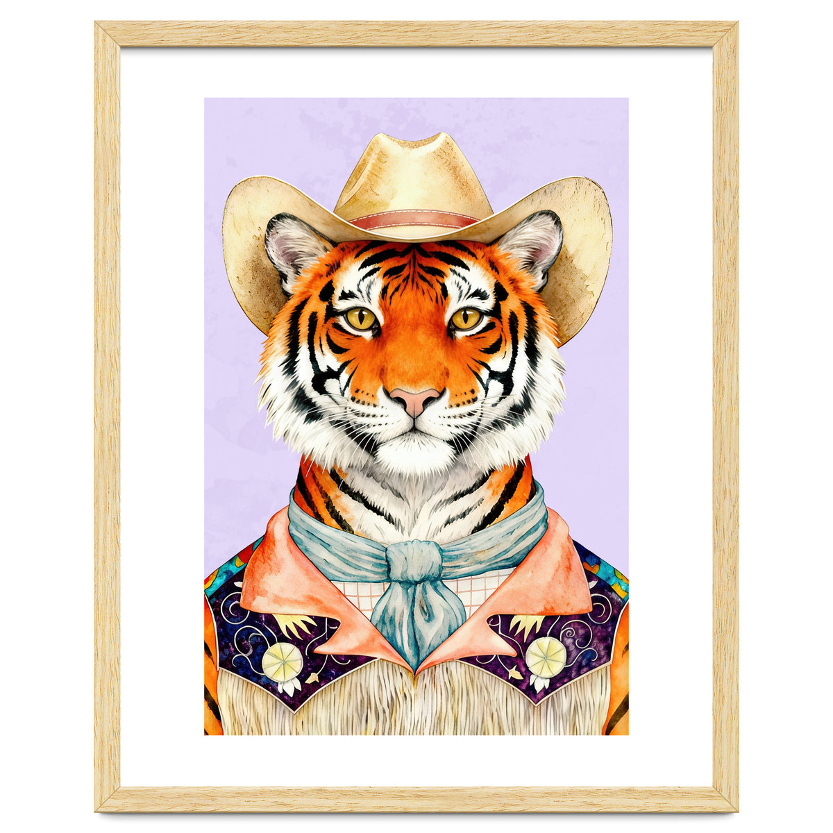 Tiger Portrait in Hat Wild Cowboy Fashion