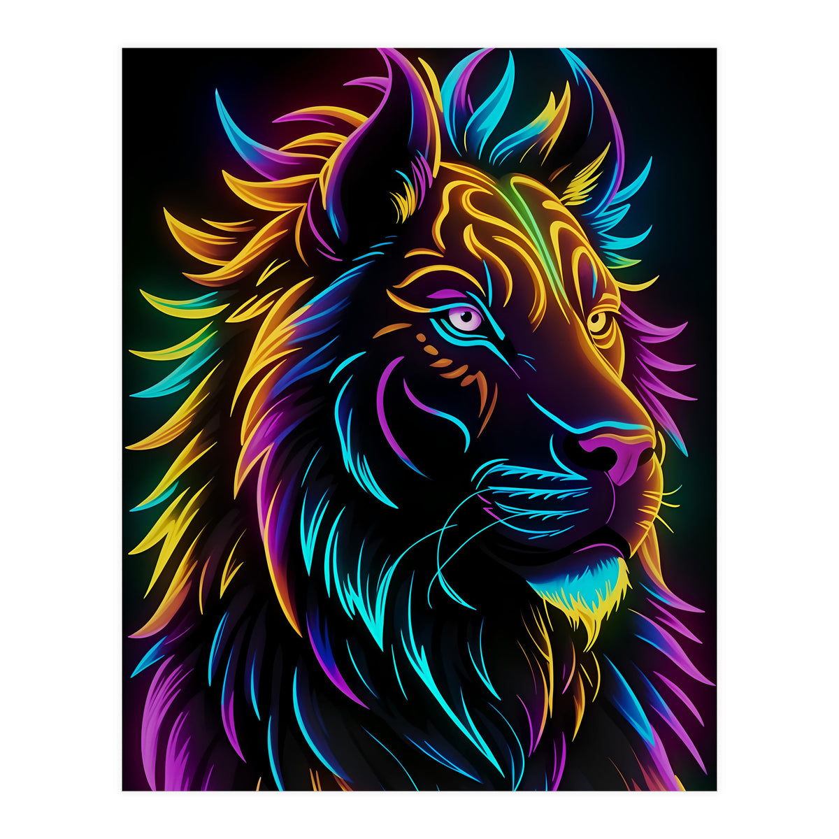 Lion Colored Neon Art (Print Only)