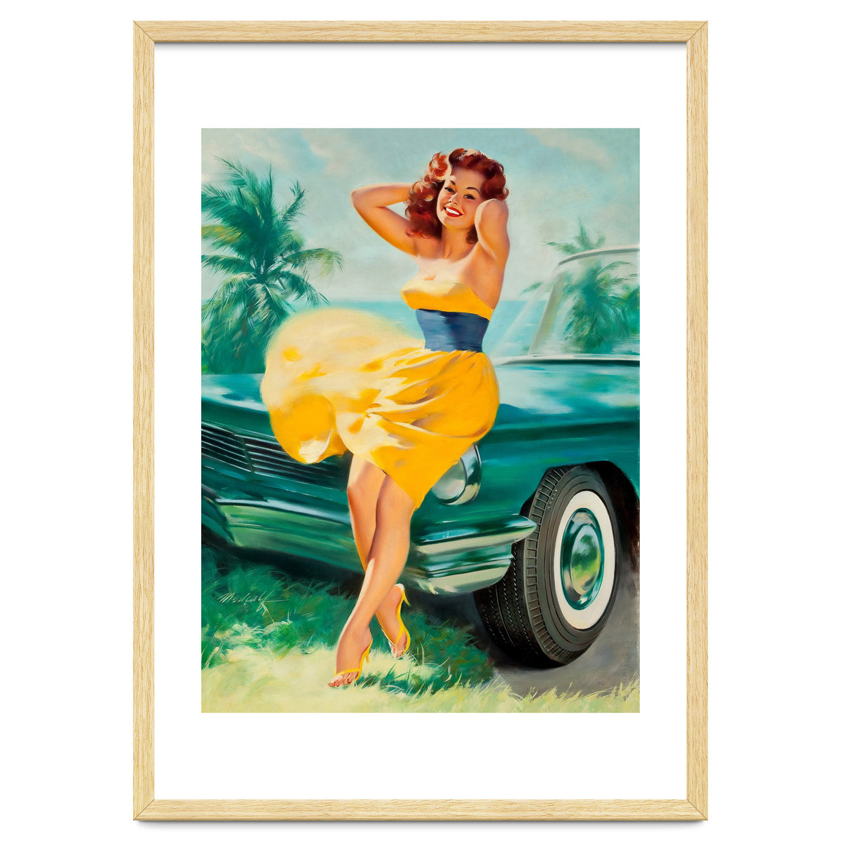 Pinup Girl Posing In Front Of The Car