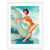 Happy Pinup Girl On The Beach Hugging Her Rubber Toy thumbnail