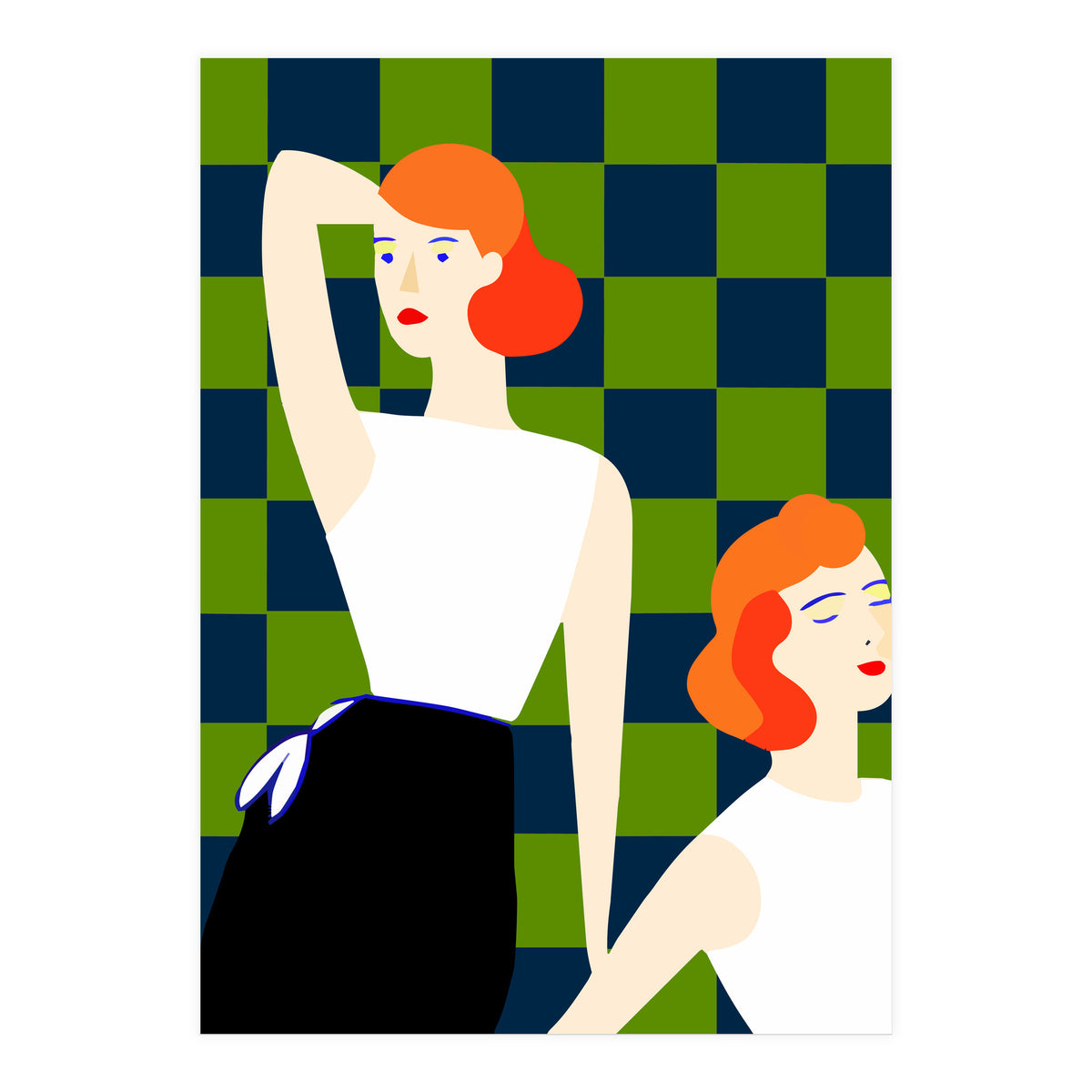 Moods, Checkers Girl Friends Chic Chess, Modern Bohemian Eclectic Woman Girl Boss, Bff Fashion Style (Print Only)