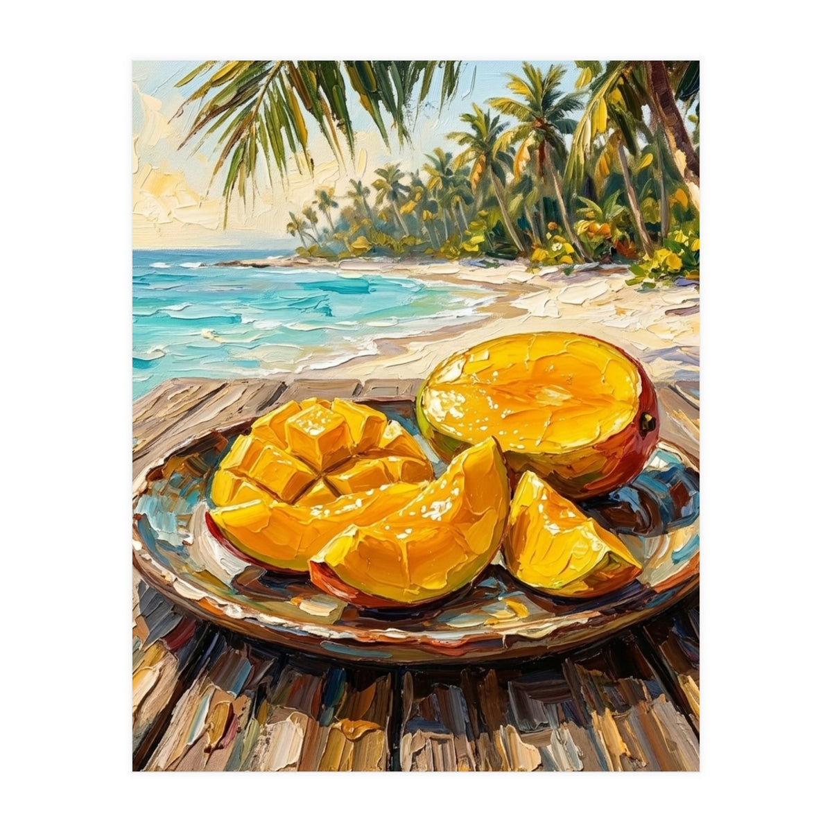Tropical Mango Beach Oil Painting  (Print Only)