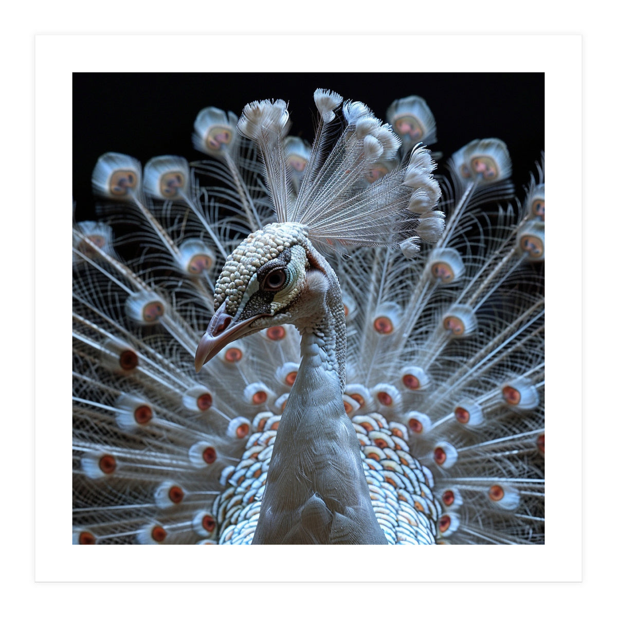 Albino Peacock Displaying White Feathers (Print Only)