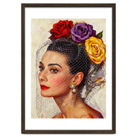 Audrey Hepburn, Impasto Floral Veil Portrait, Classic Hollywood Oil Painting,