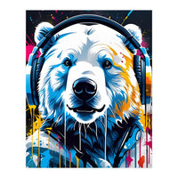 Polar Bear In Headphones, Graffiti (Print Only)