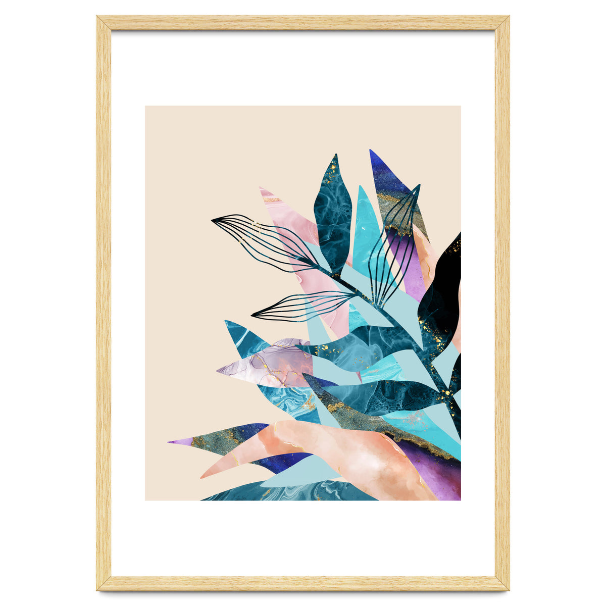 Marble Fantasy, Luxe Abstract Texture Botanical Concept, Eclectic Graphic Design Bohemian Contemporary