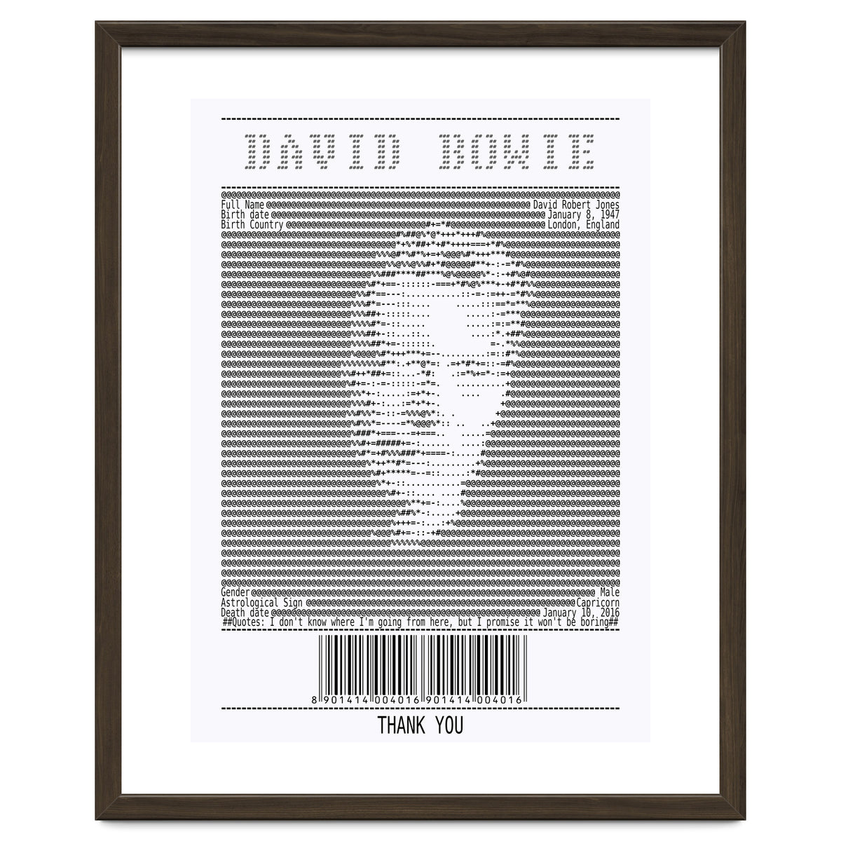 Receipt Art David Bowie Quotes