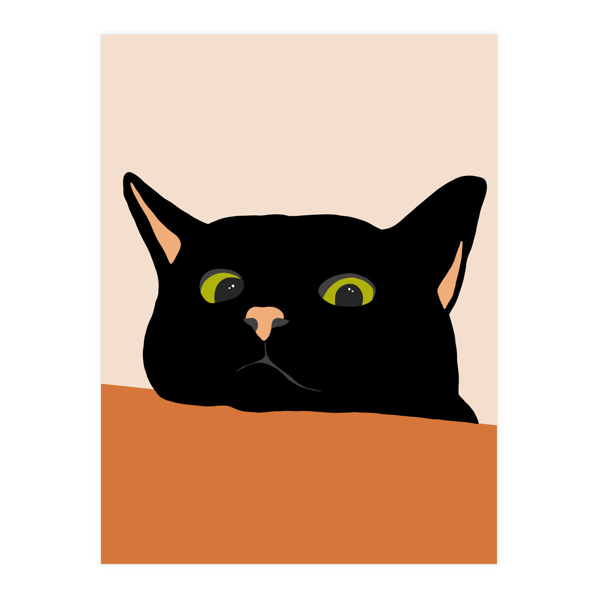 The Curious Cat, Black Cat, Funny Pets, Kitten, Cute Animals, Bohemian Eclectic Painting (Print Only)